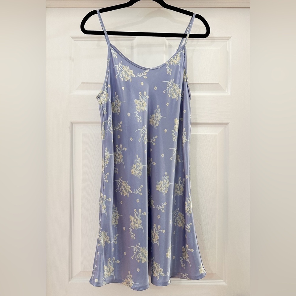 Vintage Valerie Stevens Satin Lavender Floral Slip Mini Dress